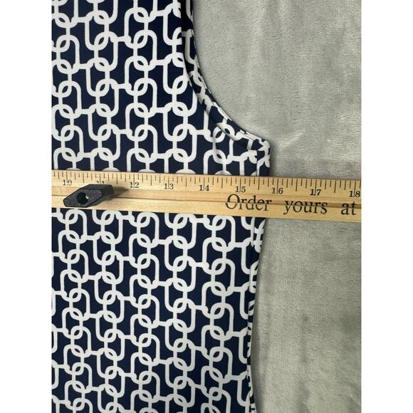 Judy Connally Dress Womens Small Navy Blue Chain Print Shift Sleeveless Stretch - Picture 6 of 8